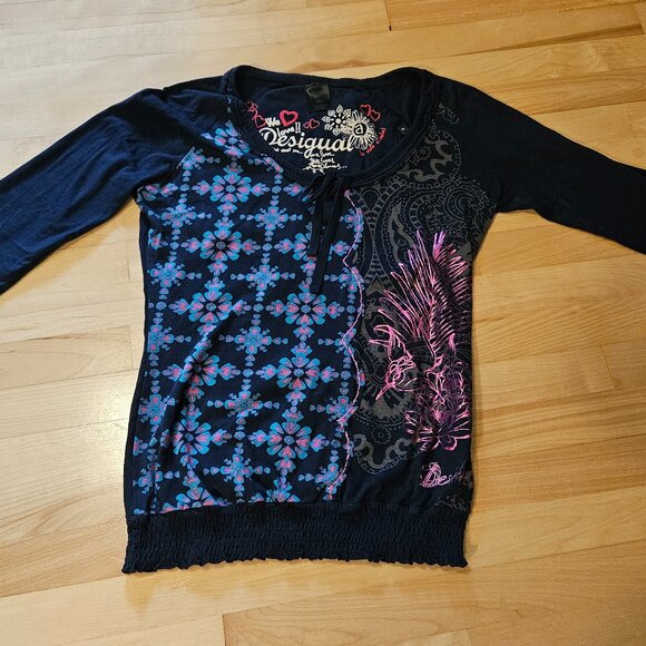 Navy blue shirt Desigual with colored designs - Picture 2 of 6